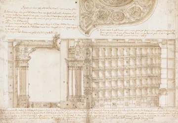 Teatro Filarmonico, Accademia Filarmonica, Verona, Italië - Doorsnede en Plafond